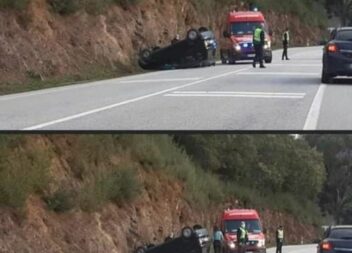 Viatura capotada na Ponte de Valhelhas
